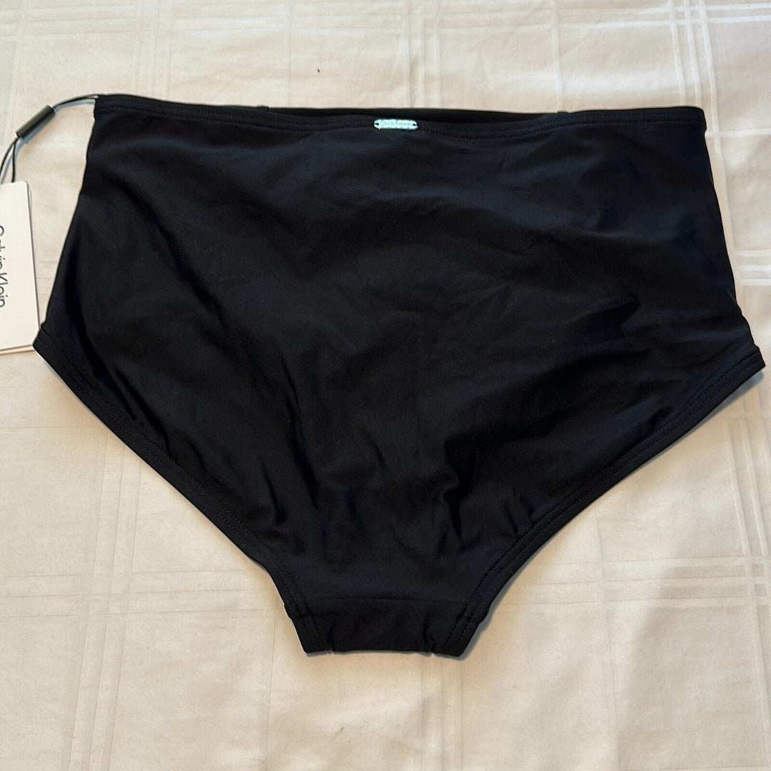 Calvin Klein Women's Black Pleated High Waist Bikini Swim Bottom Size Small