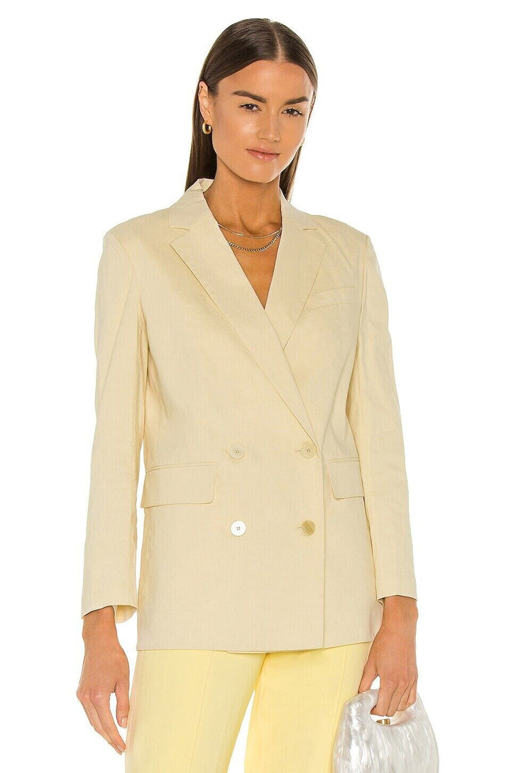 Theory Women's Ivory Light Linen Stretch Double Breasted Piazza Jacket Size 2