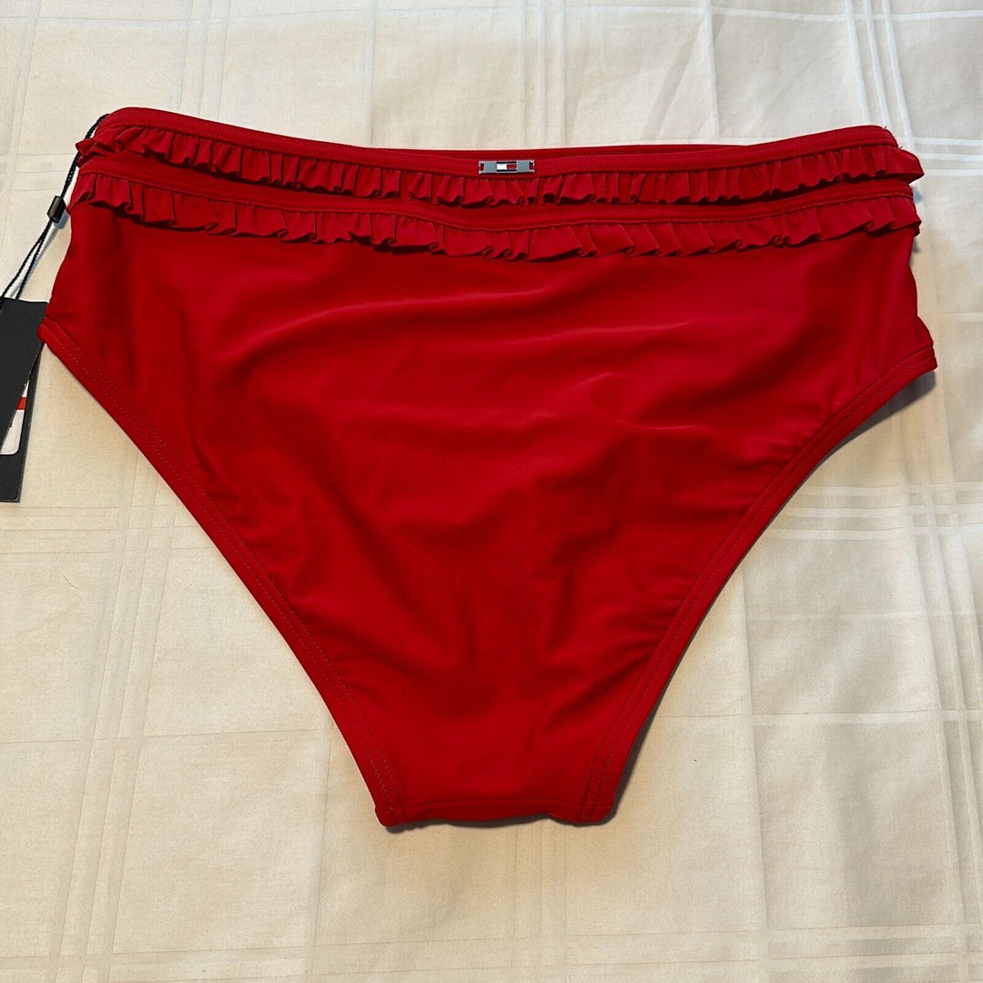 Tommy Hilfiger Women's Scarlet Ruffled High Waist Bikini Swim Bottom Size XS