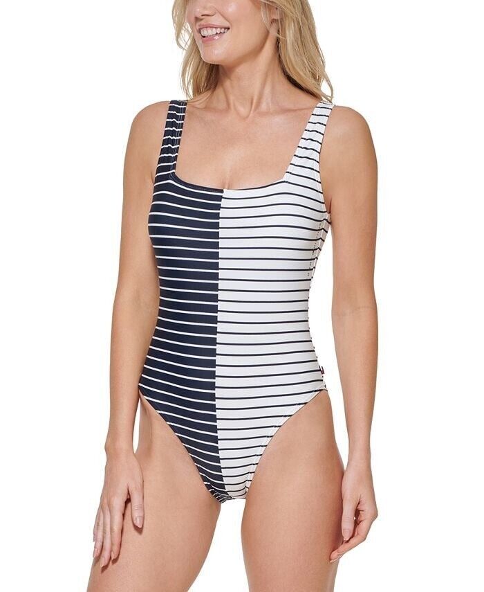 Tommy Hilfiger Women's White Sail Away Striped Sky Captain One Piece Swimsuit 4