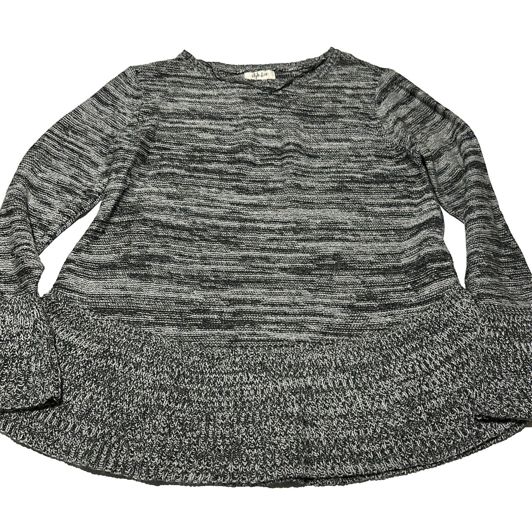 Style & Co Women's Gray Heather Long Sleeve Ruffle Pullover Sweater Size PM