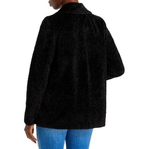 Theory Women's Black Clairene Faux Fur Embossed Collared Open Front Jacket Sz S