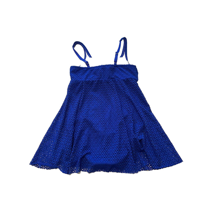 Swim Solutions Cobalt Blue Crochet Bow Front Tummy Control Swim Dress Size 18W