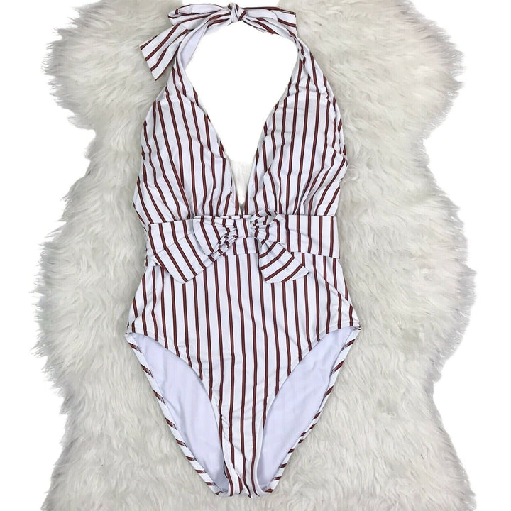 WeWoreWhat Brooklyn Striped Bow-Front One-Piece Swimsuit S