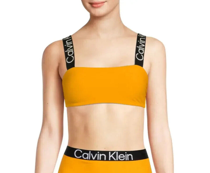 Calvin Klein Women's Mango Logo Straps Stretch Bikini Swimwear Top Size M