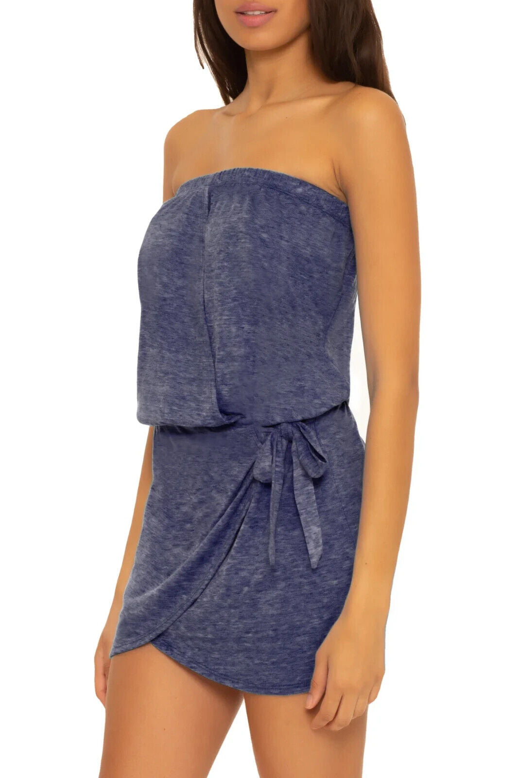 Becca Beach Women's Blue Cross Over Drape Front Cover Up Dress Size Large