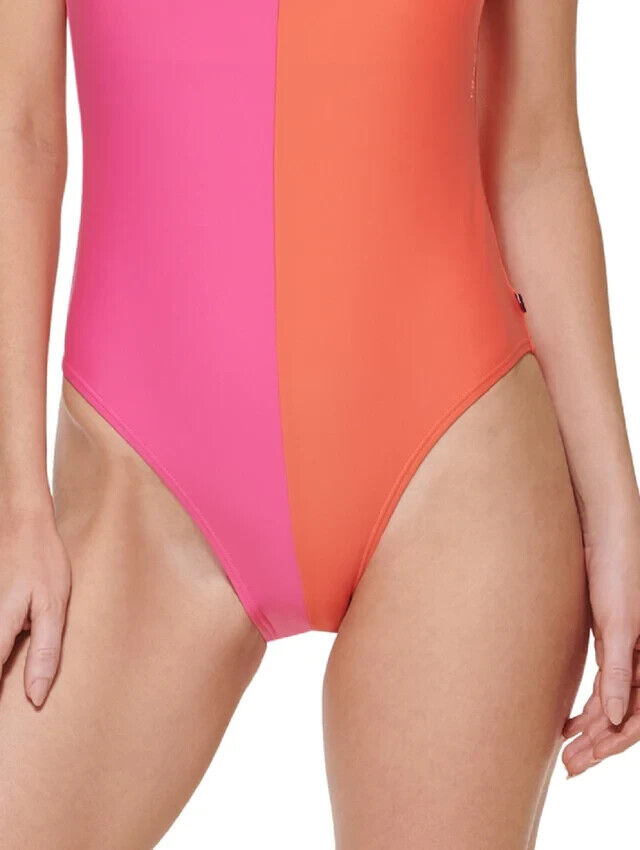 Tommy Hilfiger Women's Pink Stretch Square Neck One Piece Swimsuit Size 8