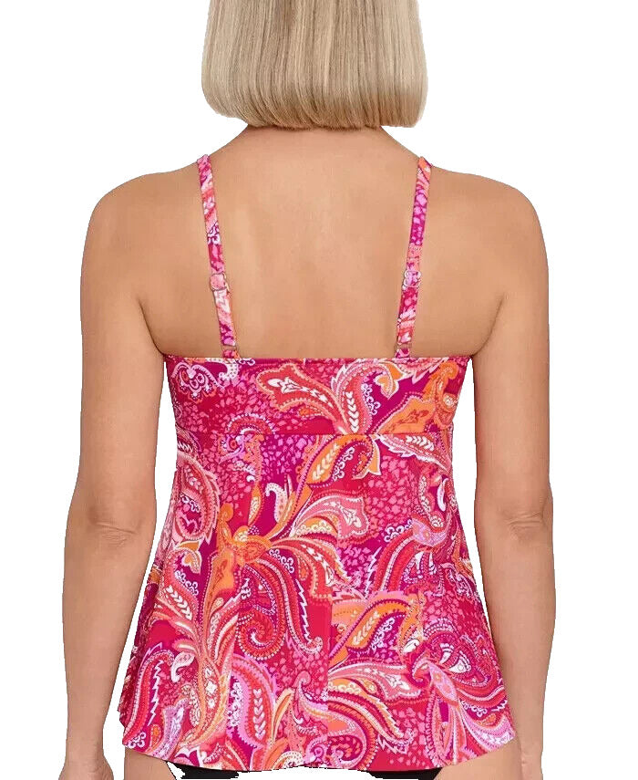 Swim Solutions Women's Fuschia Pink Printed Underwire V-Neck Tankini Top Size 12