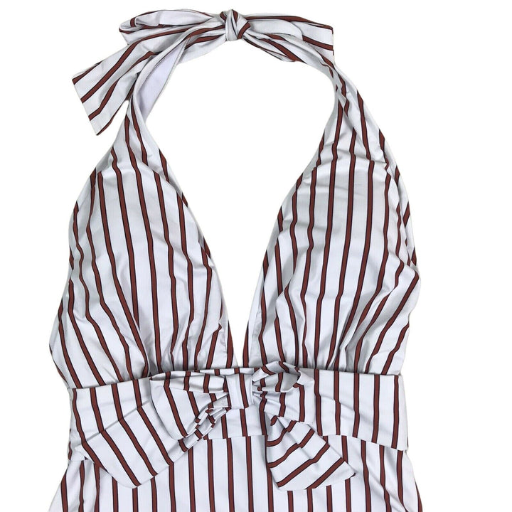 WeWoreWhat Brooklyn Striped Bow-Front One-Piece Swimsuit S