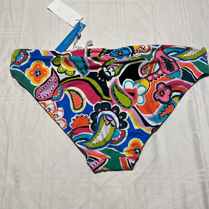 Bleu Rod Beattie Women's Multicolor Paisley Ruched Back Bikini Swim Bottom Sz 14