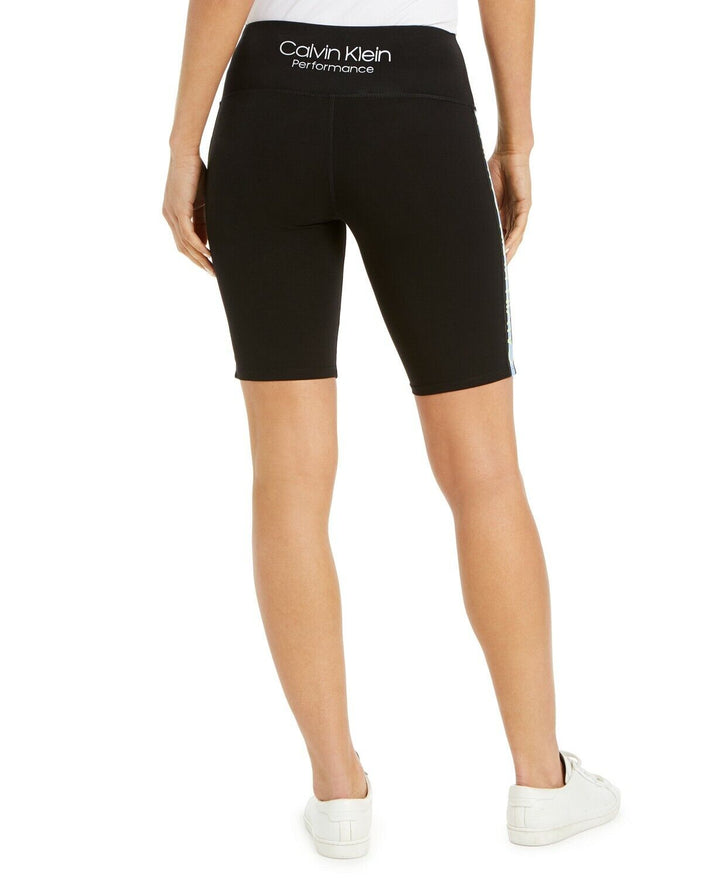 Calvin Klein Performance Logo Stripe High-Waist Bike Shorts Black XS