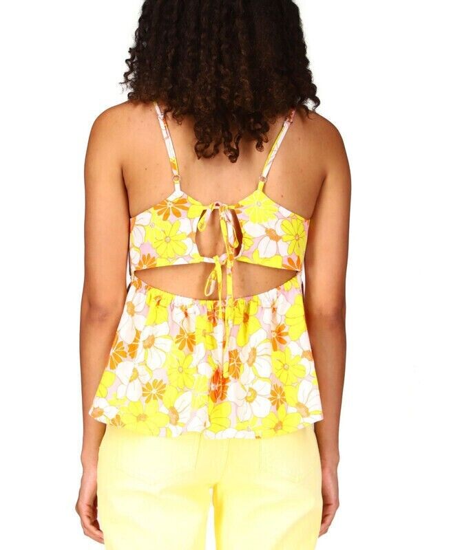 Sanctuary Women's Yellow Floral Square Neck Spaghetti Strap Camisole Top Size XL