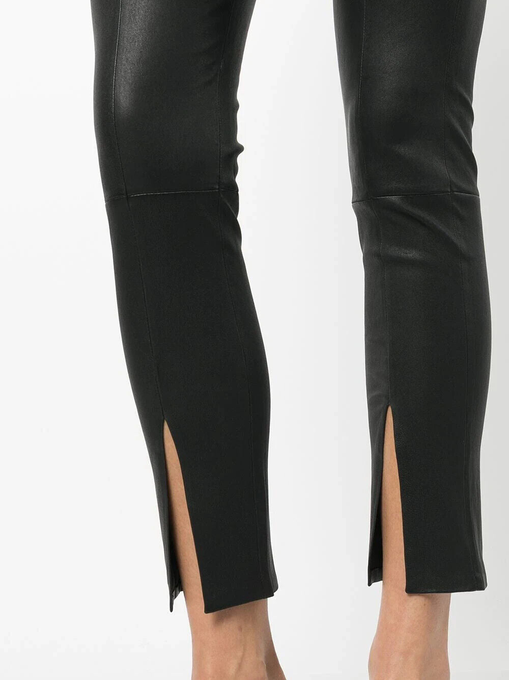 Theory Women's Black Urban Leather Slit Hem High Rise Skinny Leggings Size 10