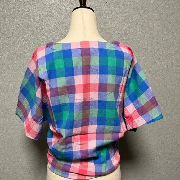 Style & Co. Women's Super Sonic Blue Plaid Woven Tie Front Blouse Top Size XL