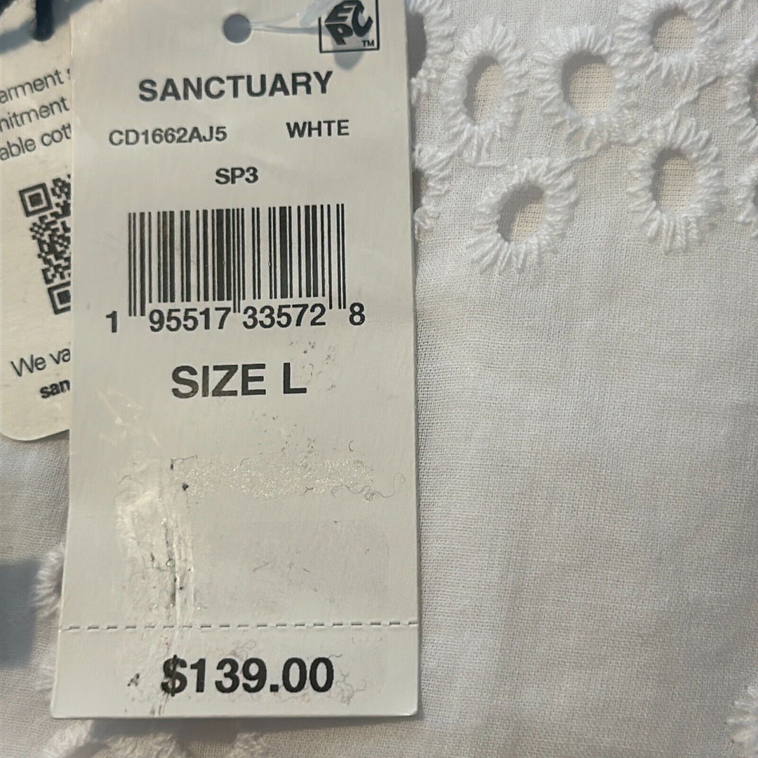 Sanctuary Women's White 3/4 Sleeve Eyelet Short Babydoll Mini Dress Size Large