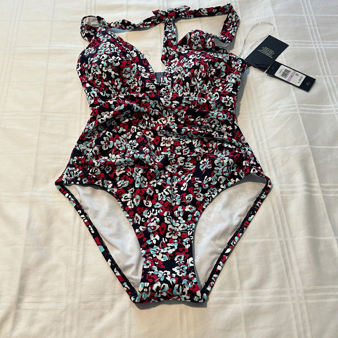 Tommy Hilfiger Women's Red Floral Hamilton Halter One Piece Swimsuit Size 6