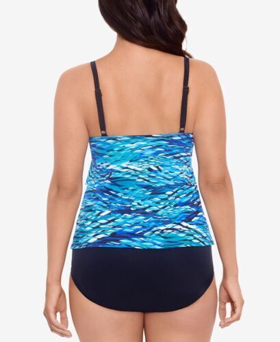 Swim Solutions BLUE Printed Tiered Tummy-Control One-Piece Swimsuit US 8