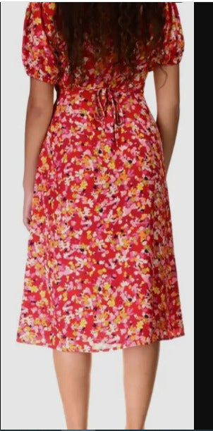 Sanctuary Women's Sunset Bloom Floral Sweetheart Neck A-Line Midi Dress Size 4