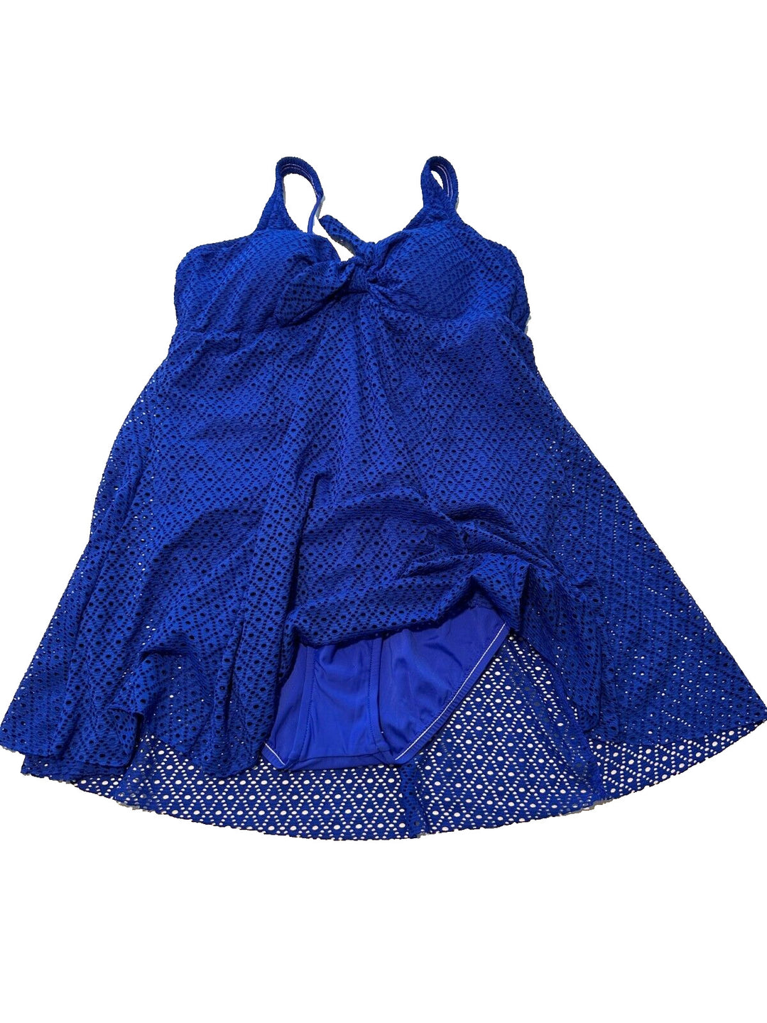 Swim Solutions Cobalt Blue Crochet Bow Front Tummy Control Swim Dress Size 20W