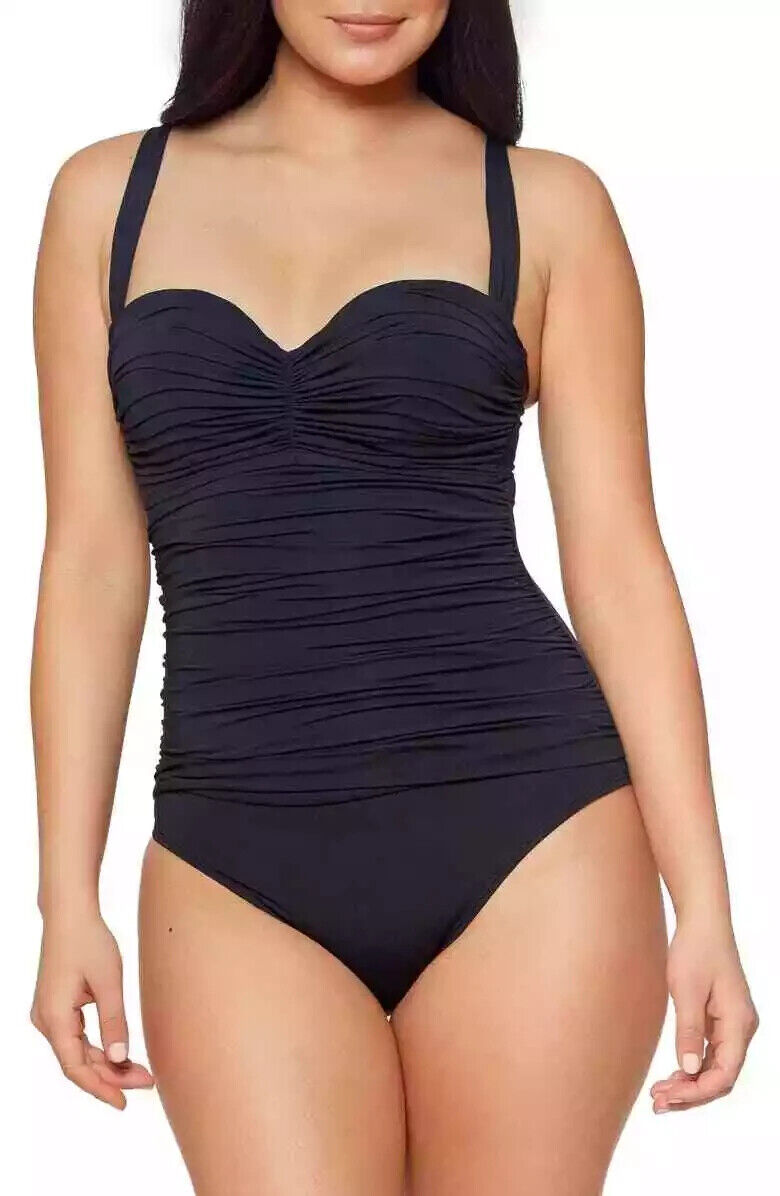 Bleu Rod Beattie Women's Black Kore Shirred Bandeau One Piece Swimsuit Size 4