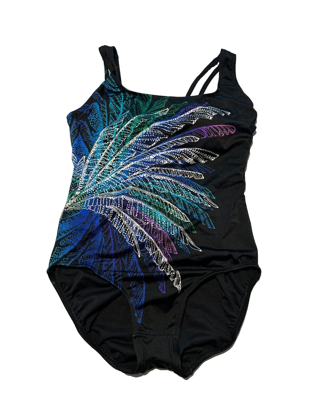 Swim Solutions Women's Blue Firework Print One Piece Scoop Back Swimsuit Size 10