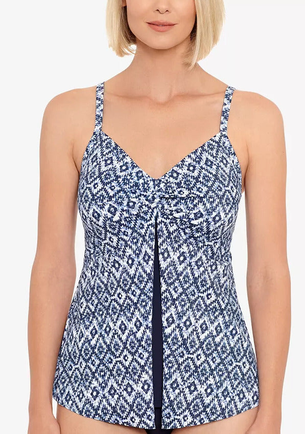 Swim Solutions Women's Navy Blue Twist Front Flyaway Tankini Swim Top Size 10