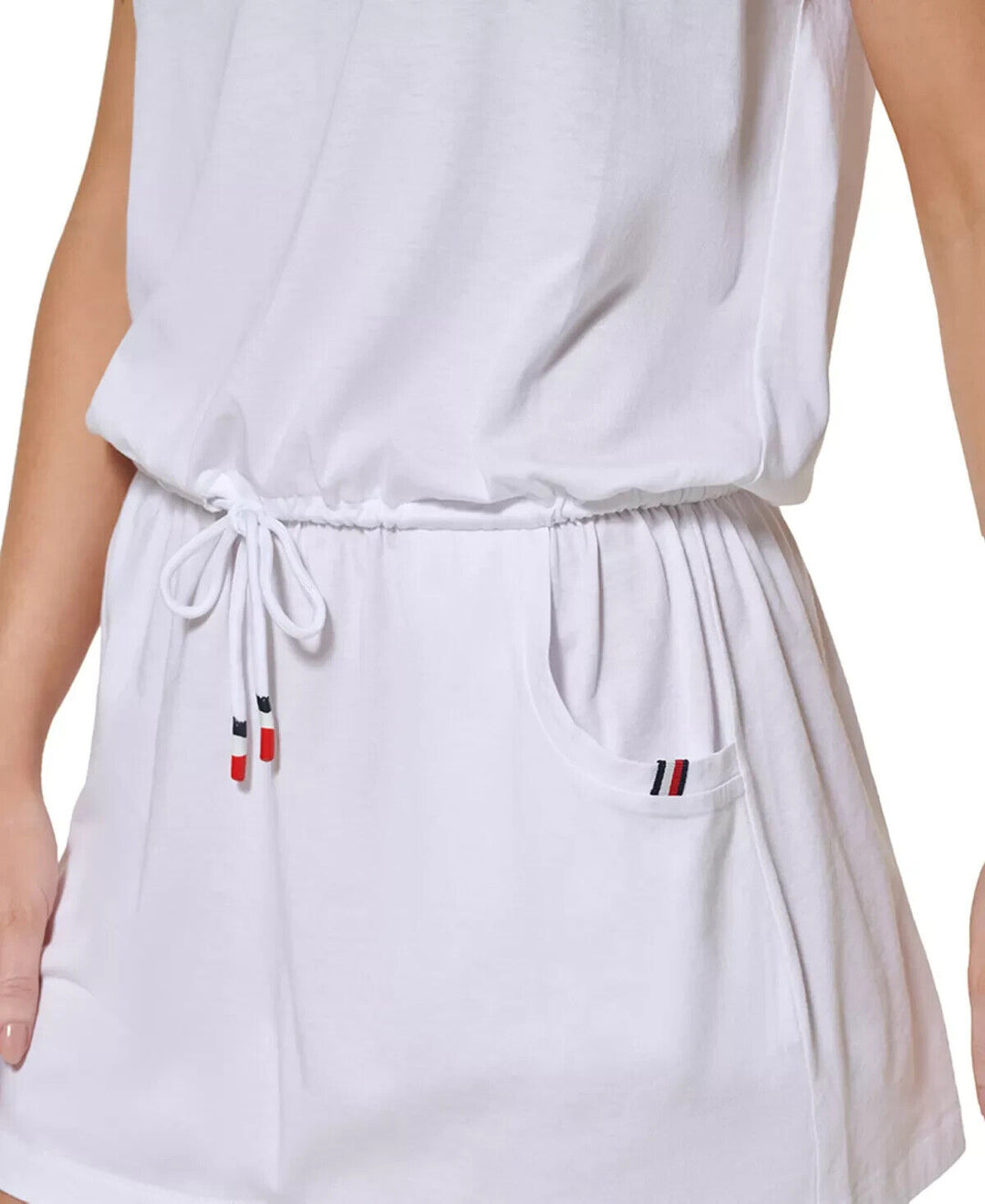 Tommy Hilfiger Women's White V Neck Drawstring Cover Up Swim Dress Size S/M