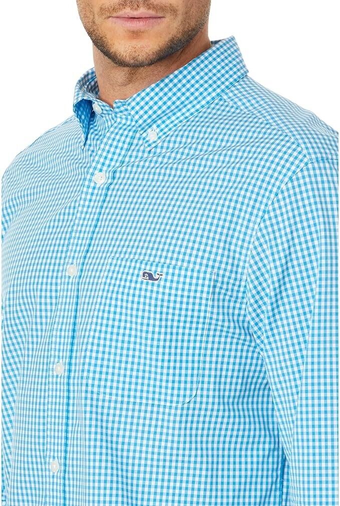 Vineyard Vines Mens Keel Blue Plaid Classic Fit Gingham Poplin Shirt Size 2XL