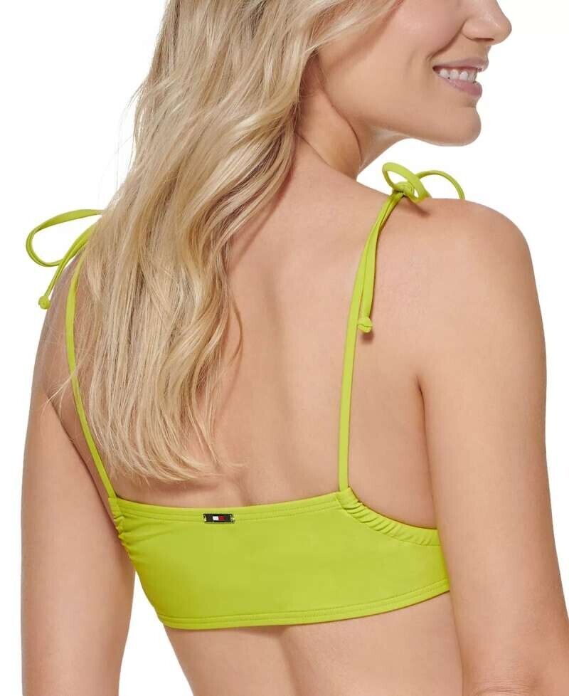 Tommy Hilfiger Women's Lime Green Tie Strap Swimwear Bralette Bikini Top Size XL