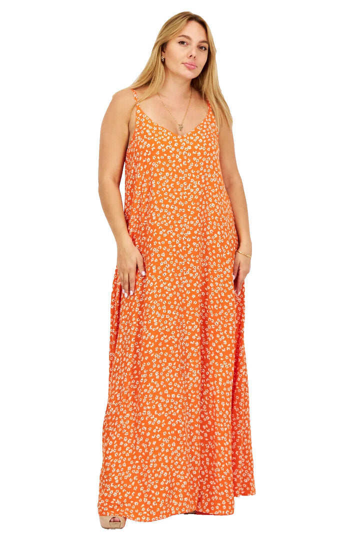 Vince Camuto Women V Neck Floral Sunset Orange Summer Maxi Dress Size XL