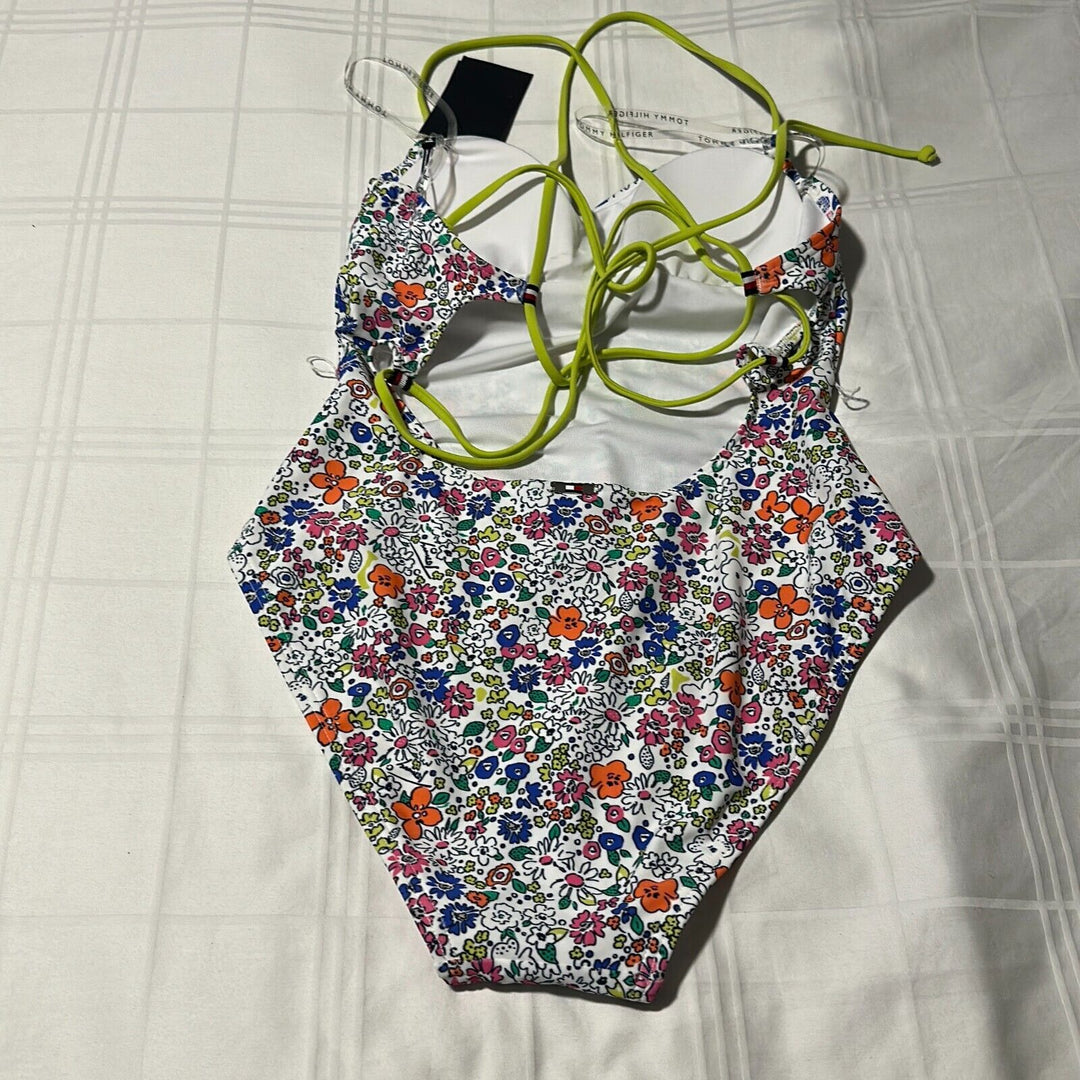 Tommy Hilfiger Women's White Penelope Floral Adjustable One Piece Swimsuit Sz 4