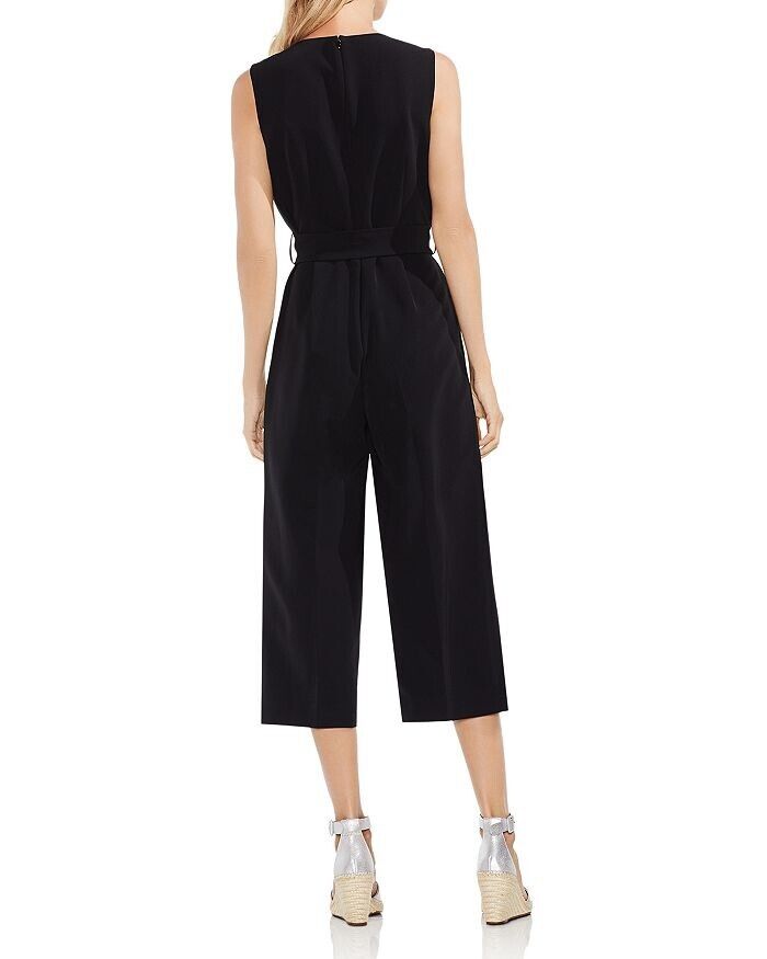 Vince Camuto Womens Rich Black Essentia Crepe Tie Front Wide Leg Jumpsuit Size 2