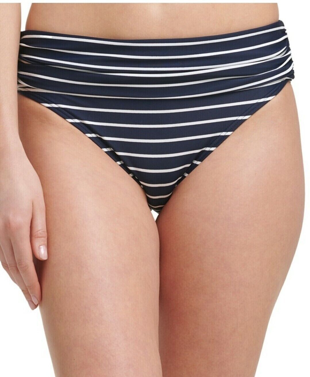 Tommy Hilfiger Women's Black White Striped Fold Over Bikini Bottom Size Small