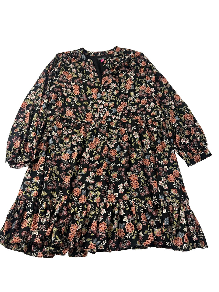 Vince Camuto Women's Floral Rich Black Off The Grid Peasant Mini Dress Size XL