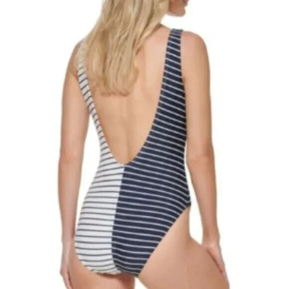 Tommy Hilfiger Women's Sail Away Striped Sky Captain One Piece Swimsuit Size 6