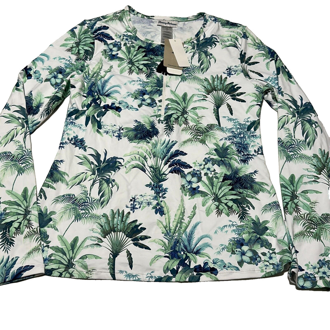 Tommy Bahama Women's White Palm Modern Printed Rashguard Swim Shirt Size S