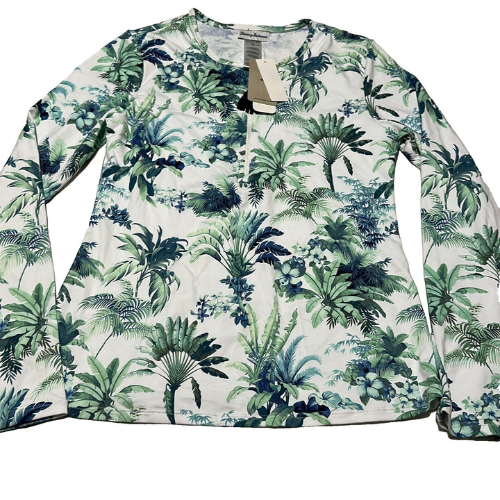 Tommy Bahama Women's White Palm Modern Printed Rashguard Swim Shirt Size S