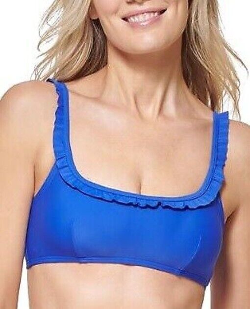 Tommy Hilfiger Women's Blue Ruffle Trim Swimwear Bikini Top Size Medium,