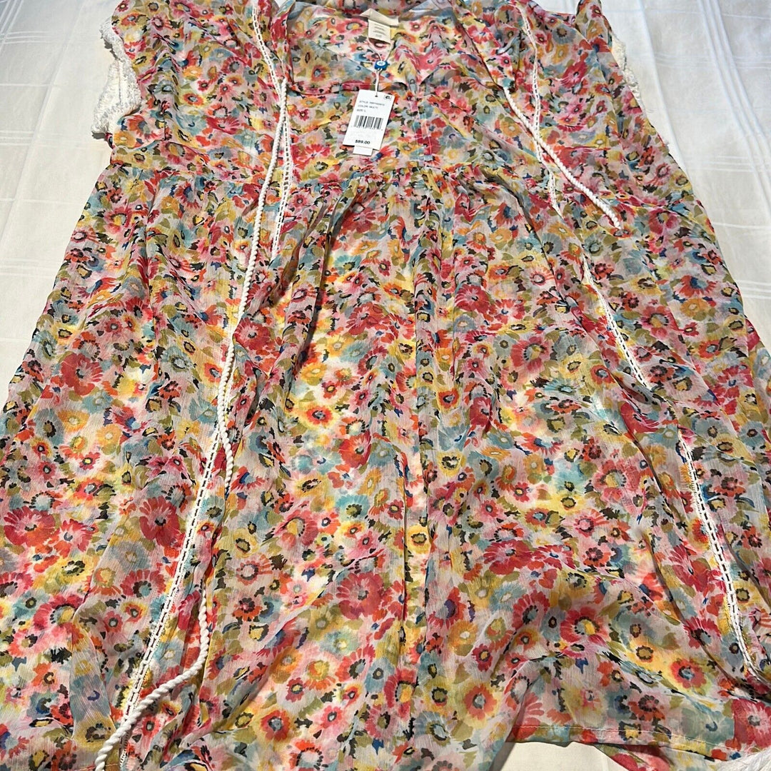 Bleu Rod Beattie Women's Multicolor Floral Power Chiffon Swim Cover-Up Dress L