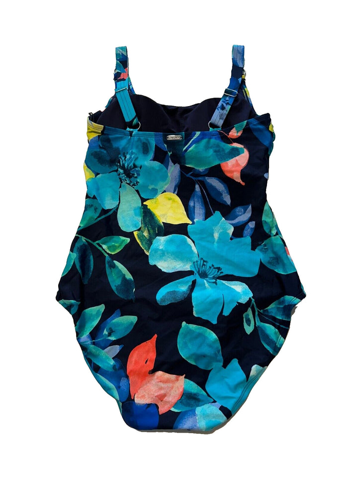 Calvin Klein Neon Garden Navy Multi Floral Starburst One Piece Swimsuit Size 8