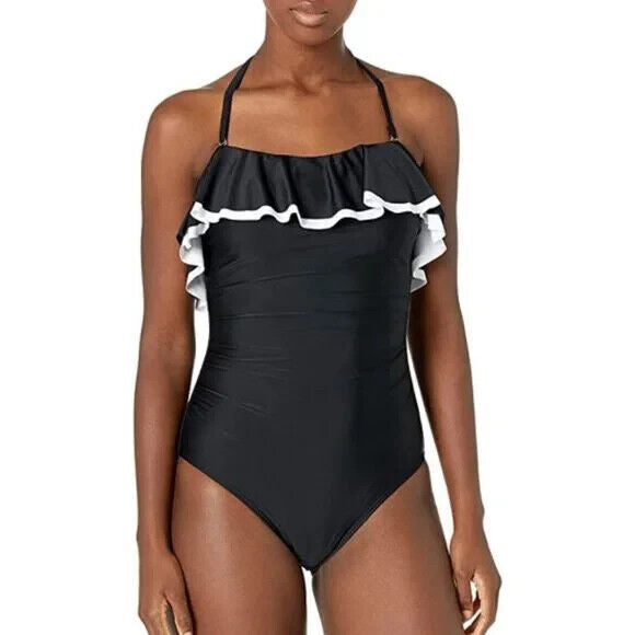 Tommy Hilfiger Women's Black Double Ruffle Bandeau One-Piece Top Size 18