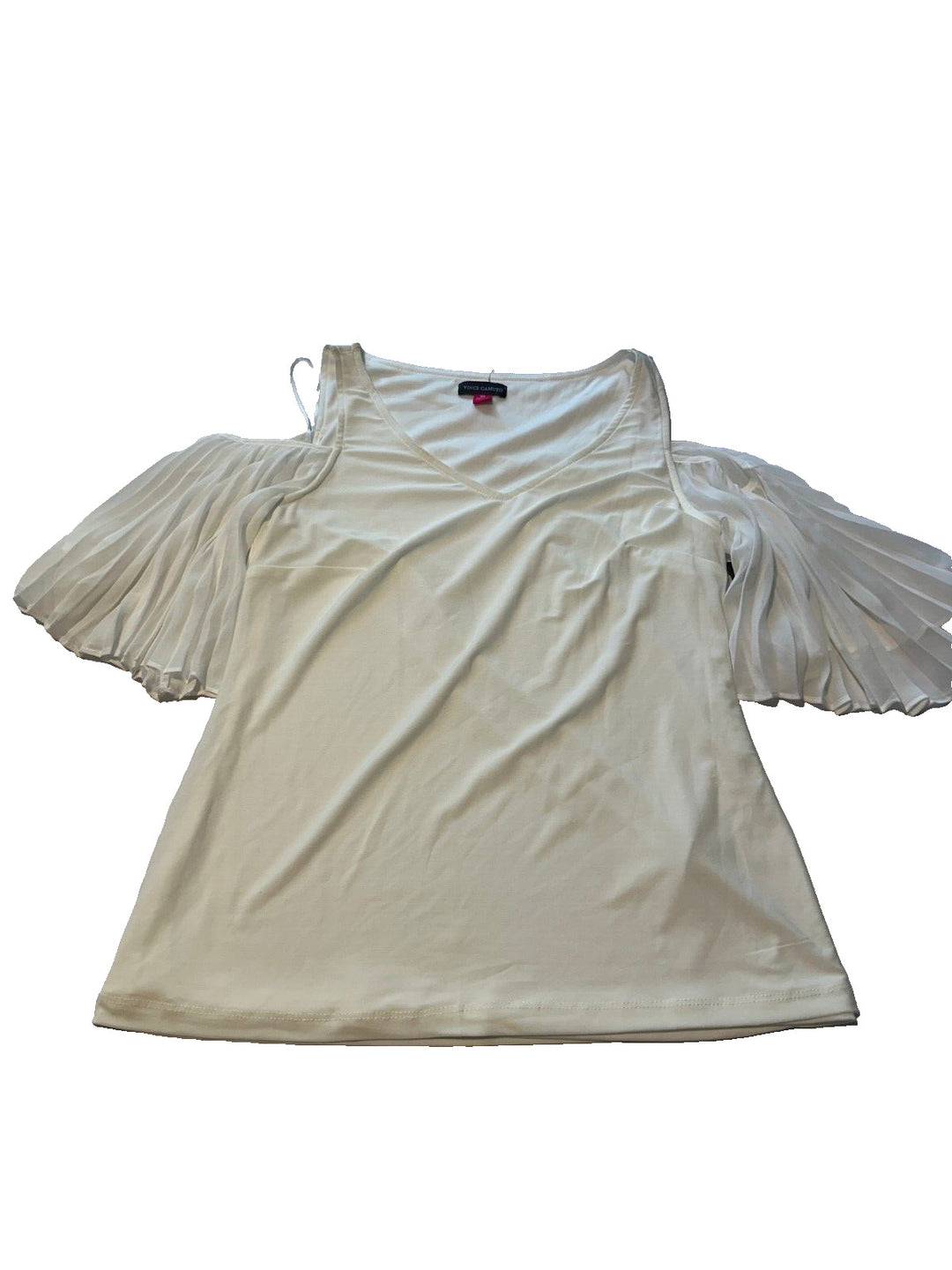 Vince Camuto Desert Summer Ivory Cold Shoulder Pleated Sleeve Blouse Size XS