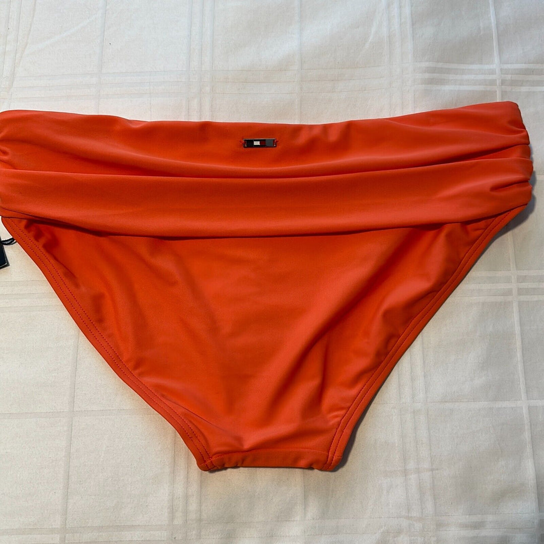 Tommy Hilfiger Women's Orange Emberglow Ruched Fold Over Bikini Bottom Size M