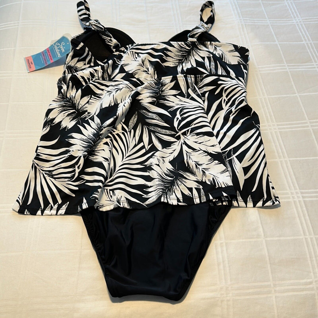 Swim Solution Women's Black Triple-Tier Fauxkini One Piece Swimsuit Size 18W