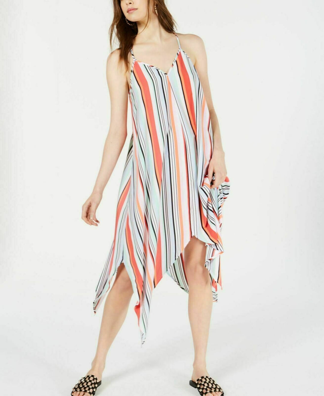 Bar III Women's Striped Handkerchief-Hem Dress Multicolor  XS