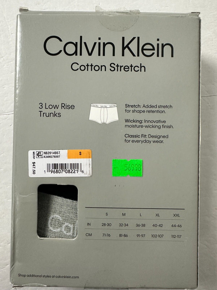 Calvin Klein Men's Black Cotton Stretch 3 Pack Low Rise Trunks Brief Size Small