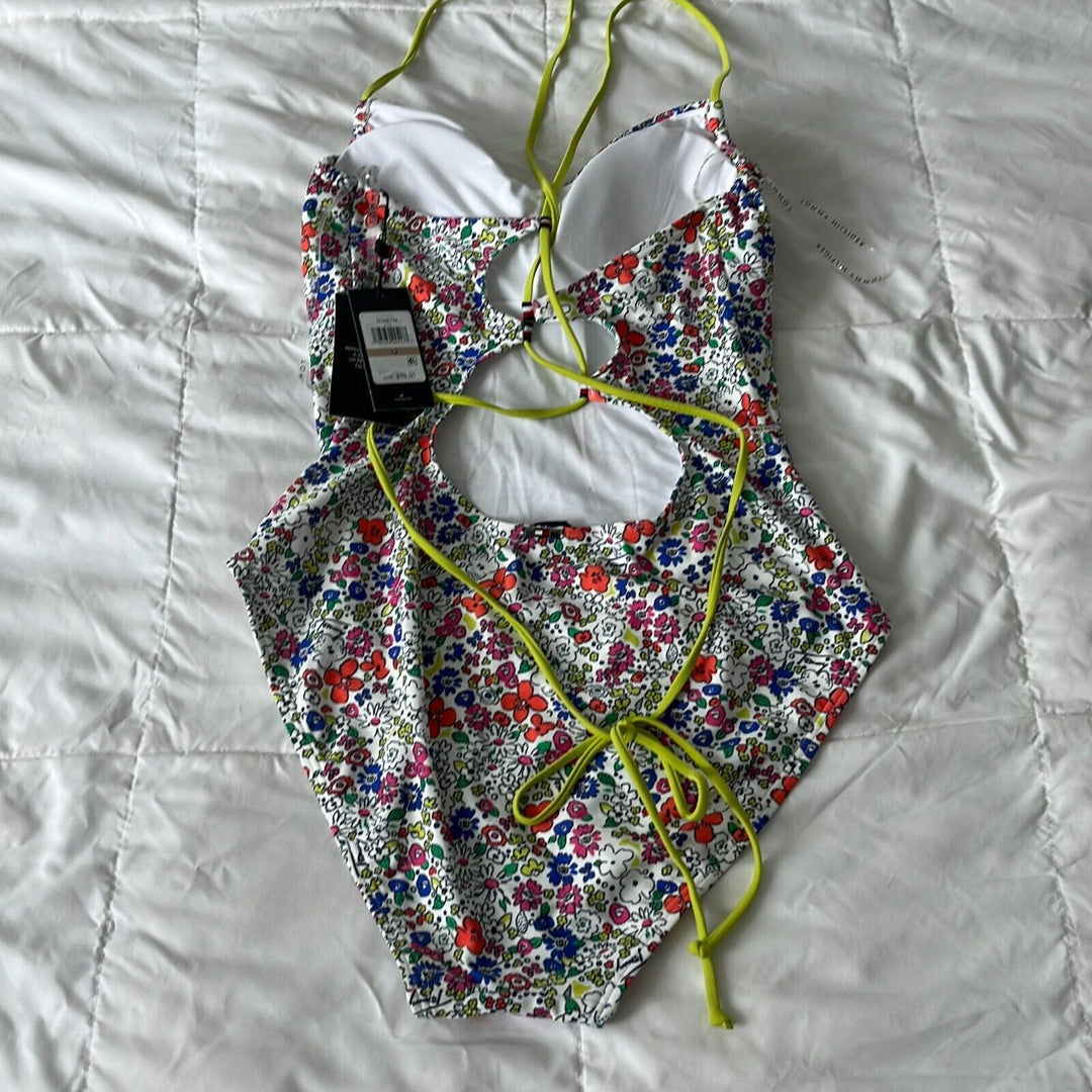 Tommy Hilfiger Women's Soft White Floral Adjustable One-Piece Swimsuit Size 12