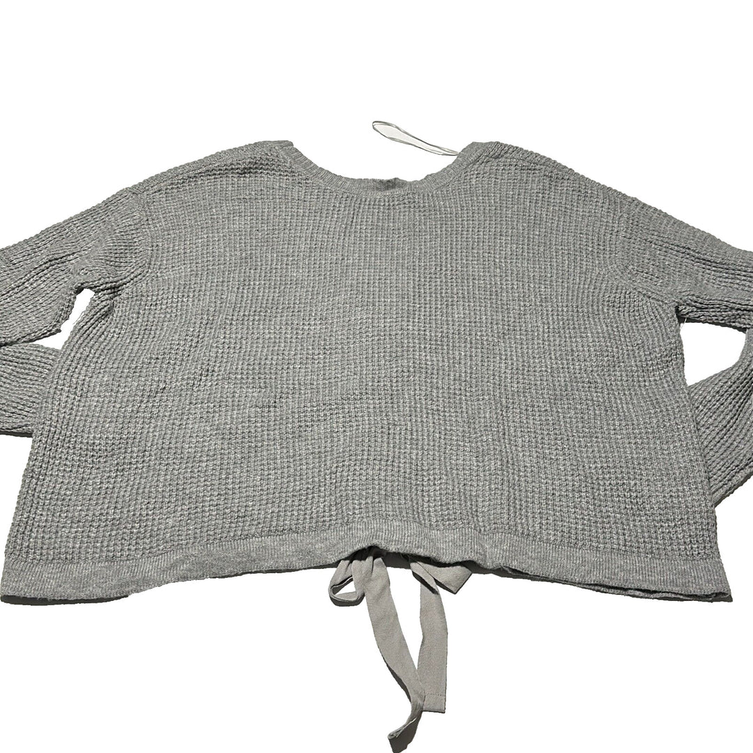 1.STATE Women's Gray Heather Knitted Back Lace-Up Pullover Sweater Size Medium