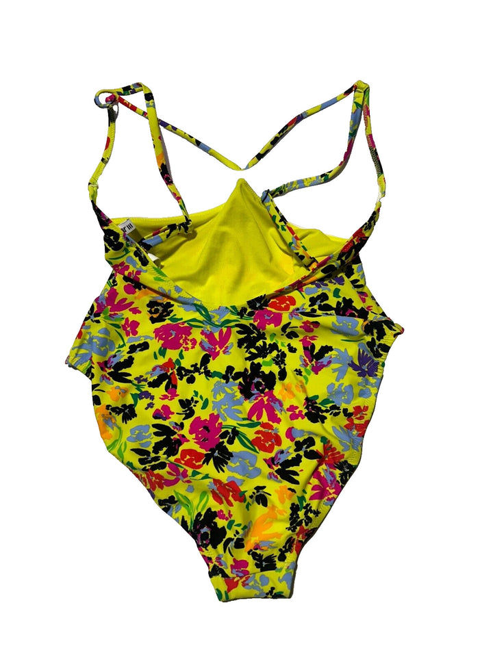 Bar Iii Womens Citron Floral Chic Adjustable Strap One-Piece Swimsuit Size Large