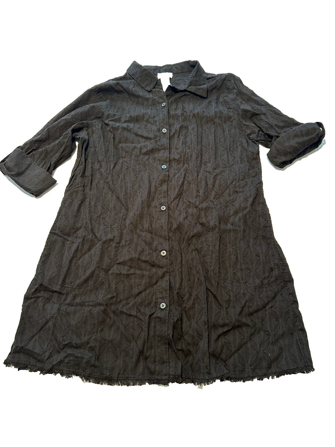 Tommy Bahama Womens Black Cotton Clip Jacquard Boyfriend Cover-Up Shirt Size L